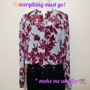 ♥️Leaf Pattern Sheer Flowy Long Sleeved Blouse